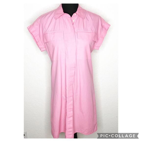 Navybleu Dresses & Skirts - NavyBleu pink short sleeve button front shirt dress size Small